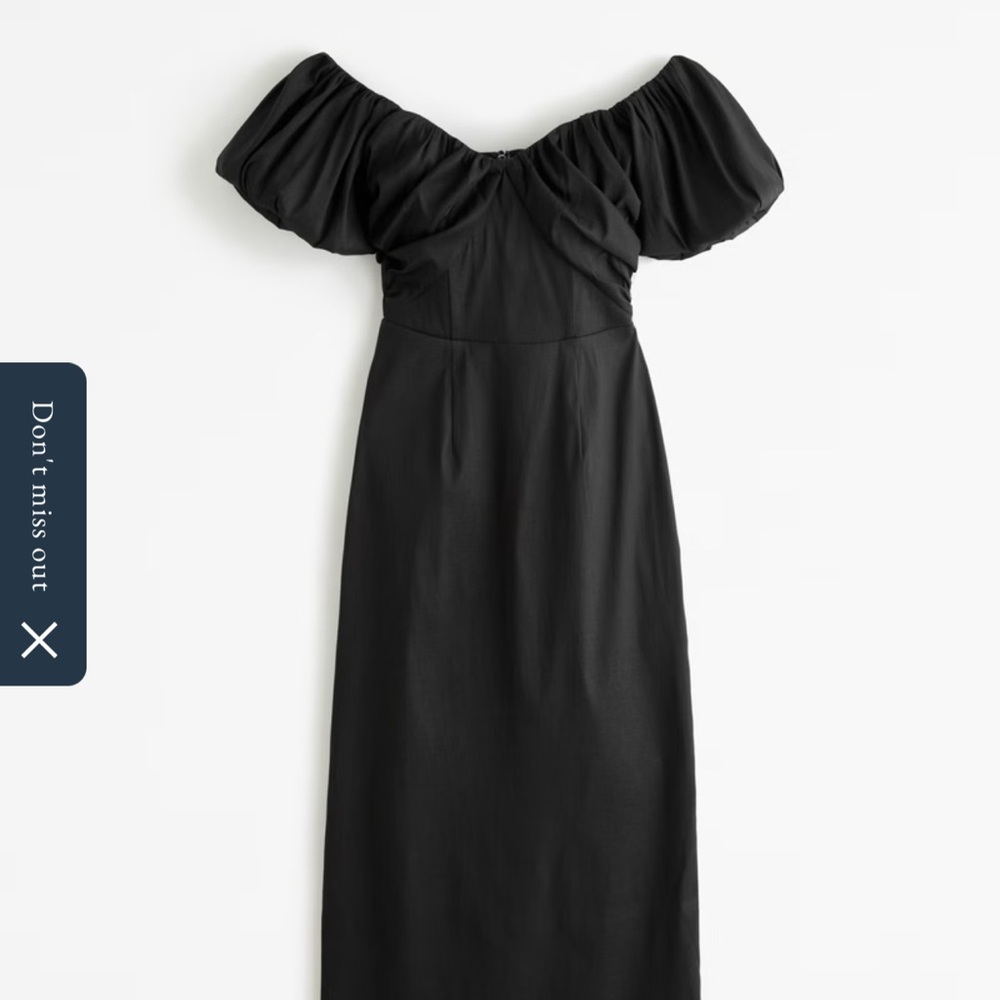 ISO Abercrombie & Fitch Taffeta Off-Shoulder Puff Sleeve Midi Dress